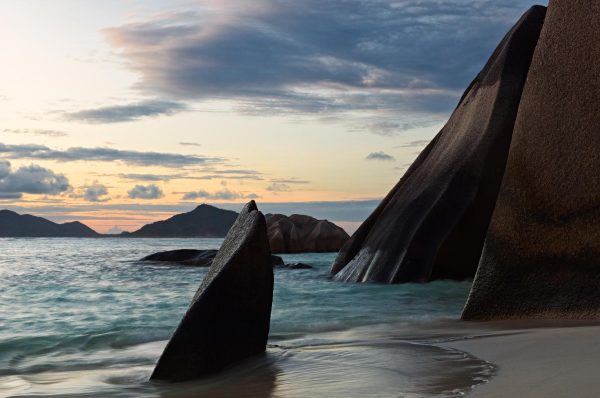 Source d'Argent beach at sunset Seychelles