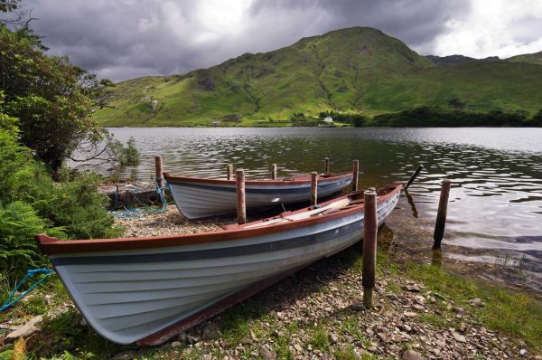 Boats on a lake in Connemara Ireland